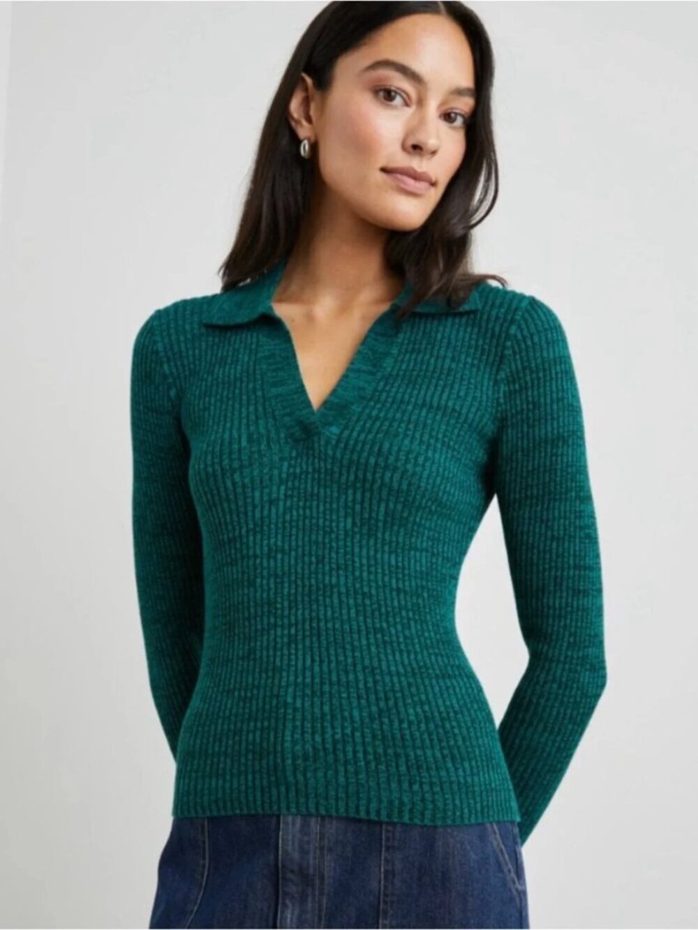 Rails Kennedy Ribbed Silk Blend Sweater in Evergreen M